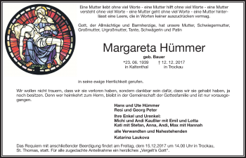 Traueranzeige von Margareta Hümmer von Nordbayerische Nachrichten Pegnitz Lokal