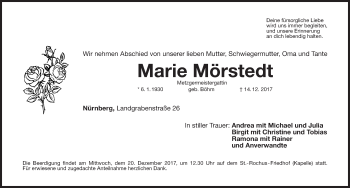 Traueranzeige von Marie Mörstedt von Gesamtausgabe Nürnberger Nachrichten/ Nürnberger Ztg.