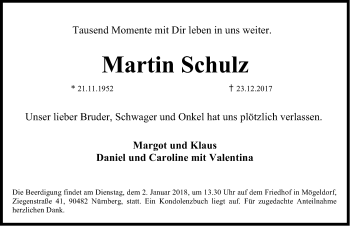 Traueranzeige von Martin Schulz von Gesamtausgabe Nürnberger Nachrichten/ Nürnberger Ztg.