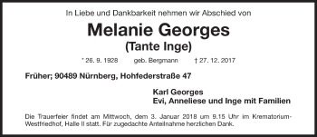 Traueranzeige von Melanie Georges von Gesamtausgabe Nürnberger Nachrichten/ Nürnberger Ztg.