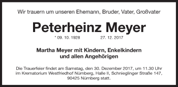 Traueranzeige von Peterheinz Meyer von Gesamtausgabe Nürnberger Nachrichten/ Nürnberger Ztg.