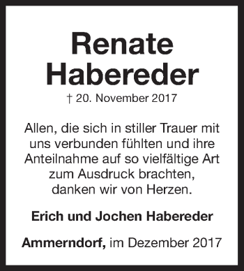 Traueranzeige von Renate Habereder von Fürther Nachrichten Lokal