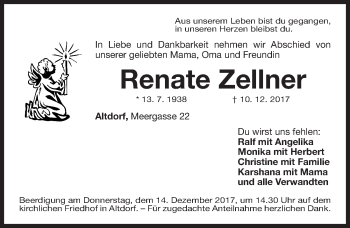 Traueranzeige von Renate Zellner von Gesamtausgabe Nürnberger Nachrichten/ Nürnberger Ztg.