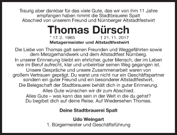 Traueranzeige von Thomas Dürsch von Gesamtausgabe Nürnberger Nachrichten/ Nürnberger Ztg.