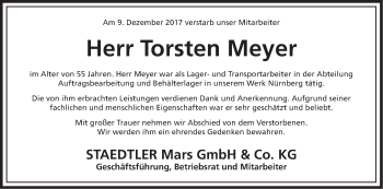 Traueranzeige von Torsten Meyer von Gesamtausgabe Nürnberger Nachrichten/ Nürnberger Ztg.