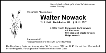 Traueranzeige von Walter Nowack von Gesamtausgabe Nürnberger Nachrichten/ Nürnberger Ztg.