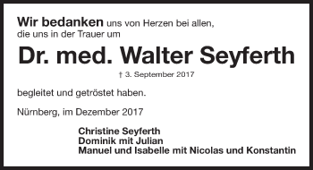 Traueranzeige von Walter Seyferth von Gesamtausgabe Nürnberger Nachrichten/ Nürnberger Ztg.