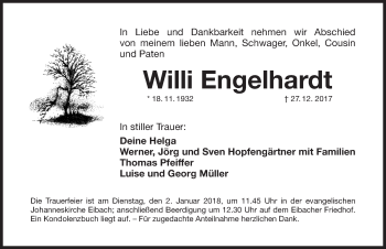 Traueranzeige von Willi Engelhardt von Gesamtausgabe Nürnberger Nachrichten/ Nürnberger Ztg.