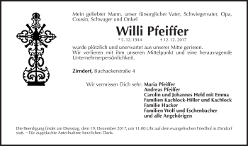 Traueranzeige von Willi Pfeiffer von Gesamtausgabe Nürnberger Nachrichten/ Nürnberger Ztg./ Fürther Nachrichten