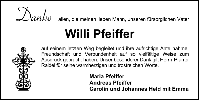  Traueranzeige für Willi Pfeiffer vom 23.12.2017 aus Gesamtausgabe Nürnberger Nachrichten/ Nürnberger Ztg./ Fürther Nachrichten