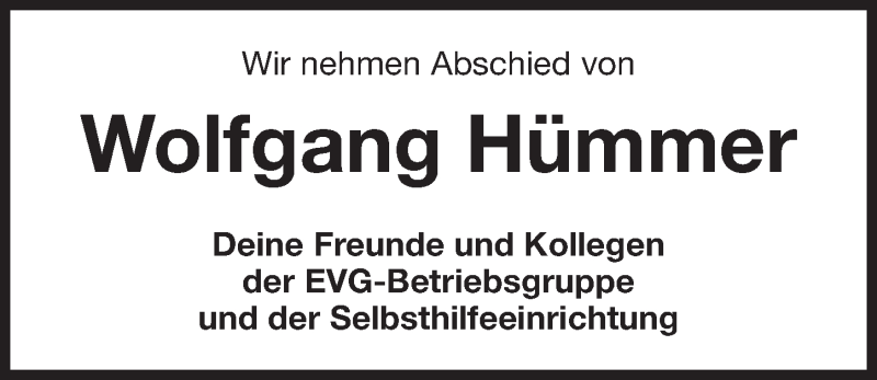  Traueranzeige für Wolfgang Hümmer vom 16.12.2017 aus Gesamtausgabe Nürnberger Nachrichten/ Nürnberger Ztg.