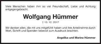 Traueranzeige von Wolfgang Hümmer von Gesamtausgabe Nürnberger Nachrichten/ Nürnberger Ztg.