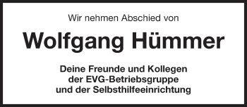 Traueranzeige von Wolfgang Hümmer von Gesamtausgabe Nürnberger Nachrichten/ Nürnberger Ztg.