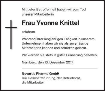 Traueranzeige von Yvonne Knittel von Gesamtausgabe Nürnberger Nachrichten/ Nürnberger Ztg.