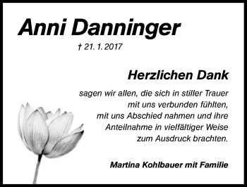 Traueranzeige von Anni Danninger von Schwabach