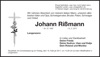 Traueranzeige von Johann Rißmann von Fürther Nachrichten Lokal