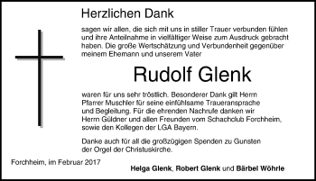 Traueranzeige von Rudolf Glenk von Nordbayerische Nachrichten Forchheim Lokal