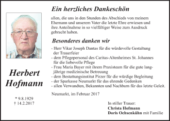 Traueranzeige von Herbert Hofmann von Neumarkter Nachrichten Lokal