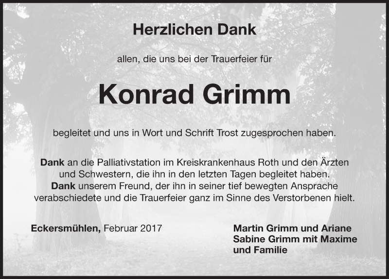 Traueranzeige für Konrad Grimm vom 04.02.2017 aus Roth-Hilpoltsteiner Volkszeitung Lokal