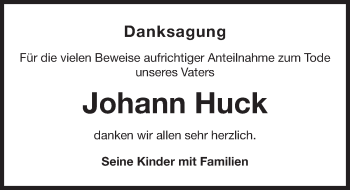 Traueranzeige von Johann Huck von Gesamtausgabe Nürnberger Nachrichten/ Nürnberger Ztg.