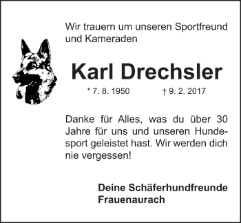 Traueranzeige von Karl Drechsler von Erlanger Nachrichten Lokal