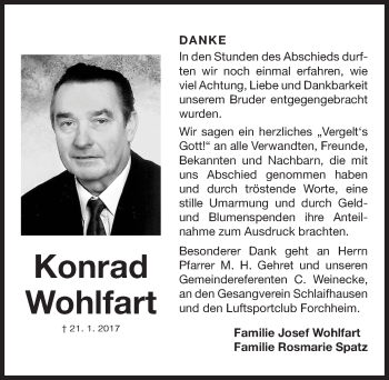 Traueranzeige von Konrad Wohlfart von Nordbayerische Nachrichten Forchheim Lokal