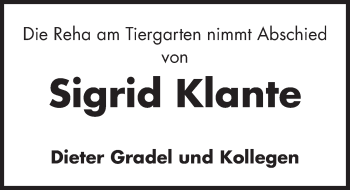 Traueranzeige von Sigrid Klante von Gesamtausgabe Nürnberger Nachrichten/ Nürnberger Ztg.