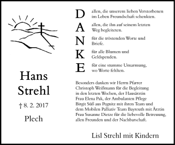 Traueranzeige von Hans Strehl von Nordbayerische Nachrichten Pegnitz Lokal