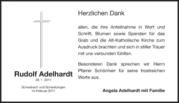 Traueranzeige von Rudolf Adelhardt von Gesamtausgabe Nürnberger Nachrichten/ Nürnberger Ztg.