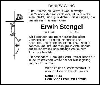 Traueranzeige von Erwin Stengel von Schwabach