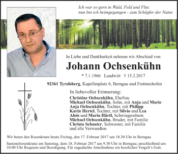 Traueranzeige von Johann Ochsenkühn von Neumarkter Nachrichten Lokal