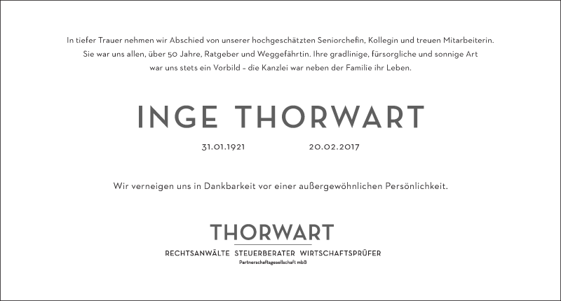  Traueranzeige für Inge Thorwart vom 25.02.2017 aus Gesamtausgabe Nürnberger Nachrichten/ Nürnberger Ztg.