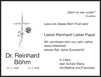 Traueranzeige von Reinhard Böhm von Erlanger Nachrichten Lokal