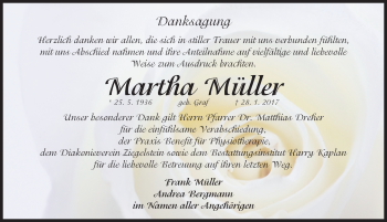 Traueranzeige von Martha Müller von Gesamtausgabe Nürnberger Nachrichten/ Nürnberger Ztg.