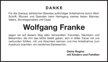 Traueranzeige von Wolfgang Franke von Nordbayerische Nachrichten Herzogenaurach Lokal