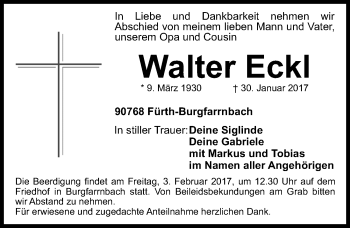 Traueranzeige von Walter Eckl von Fürther Nachrichten Lokal