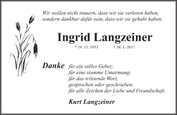 Traueranzeige von Ingrid Langzeiner von Gesamtausgabe Nürnberger Nachrichten/ Nürnberger Ztg.