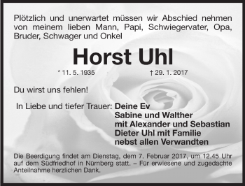 Traueranzeige von Horst Uhl von Gesamtausgabe Nürnberger Nachrichten/ Nürnberger Ztg.