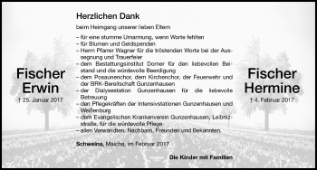 Traueranzeige von Erwin Fischer von Altmühl-Bote Lokal