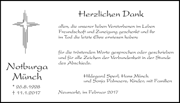 Traueranzeige von Notburga Münch von Neumarkter Nachrichten Lokal