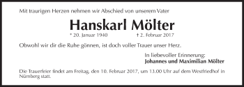 Traueranzeige von Hanskarl Mölter von Gesamtausgabe Nürnberger Nachrichten/ Nürnberger Ztg.