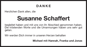 Traueranzeige von Susanne Schaffert von Gesamtausgabe Nürnberger Nachrichten/ Nürnberger Ztg.