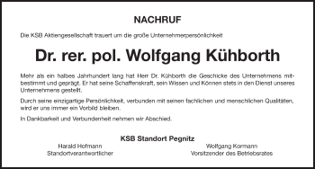 Traueranzeige von Wolfgang Kühborth von Nordbayerische Nachrichten Pegnitz Lokal