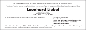 Traueranzeige von Leonhard Liebel von Gesamtausgabe Nürnberger Nachrichten/ Nürnberger Ztg.