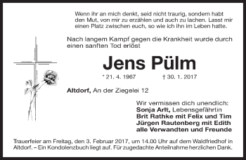 Traueranzeige von Jens Pülm von Gesamtausgabe Nürnberger Nachrichten/ Nürnberger Ztg.