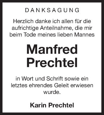 Traueranzeige von Manfred Prechtel von Gesamtausgabe Nürnberger Nachrichten/ Nürnberger Ztg.