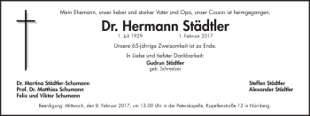 Traueranzeige von Hermann Städtler von Gesamtausgabe Nürnberger Nachrichten/ Nürnberger Ztg.