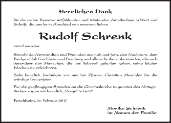 Traueranzeige von Rudolf Schrenk von Nordbayerische Nachrichten Forchheim Lokal