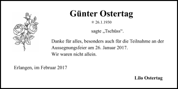 Traueranzeige von Günter Ostertag von Erlanger Nachrichten Lokal