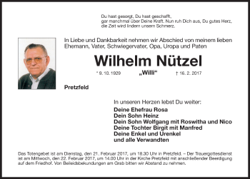 Traueranzeige von Wilhelm Nützel von Nordbayerische Nachrichten Forchheim Lokal